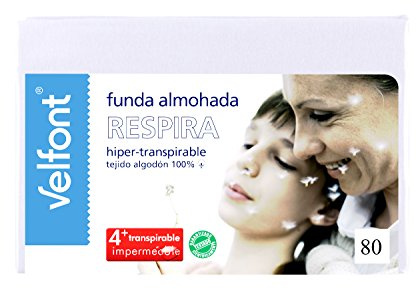 Velfont Funda de Almohada Respira 80cm. Hiper-Transpirable, Impermeable. Tejido de algodón orgánico.