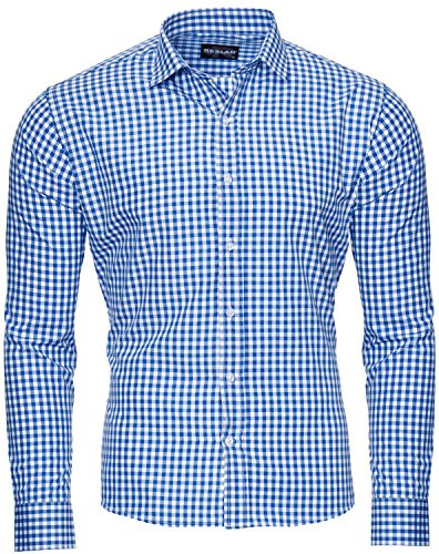 Reslad Rutig skjorta herr slim fit strykfri fritidsskjorta rutig skjorta traditionell skjorta rutig skjorta RS-7007, blå, L