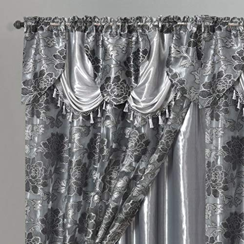 GOHD Royal ROSARIUM. Rideau de fenêtre en Voile Jacquard avec cantonnière attachée et Dos en Taffetas. Lot de 2 pièces. Chaque pièce Mesure 137,2 cm de Large x 213,4 cm de Hauteur + cantonnière de