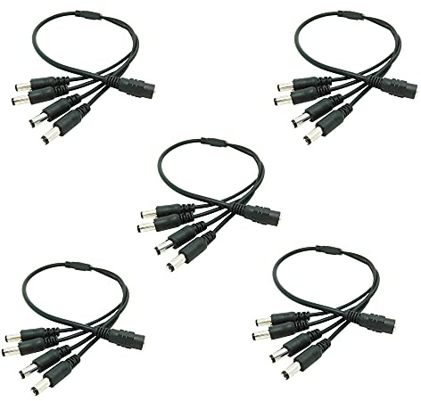 USHANLIN CCTV Power Cable Splitter 5 Pack 1 Female to 4 Male Plug 12V DC Power Adapter Splitter Cable for Security Parking Camera Car Monitor (5.5mm X 2.1mm)