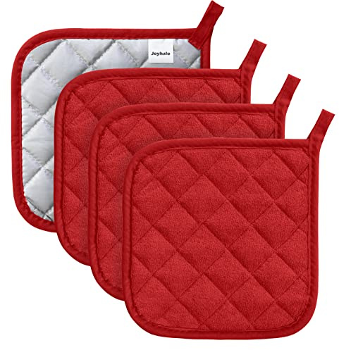 Joyhalo Hitzebeständige Topflappen, Frottee-Sets zum Kochen und Backen, 4 Stück