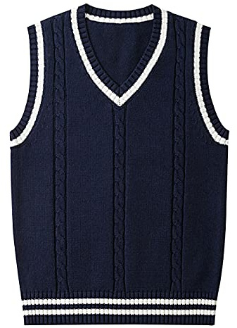 SERAPHY Herren Damen Pullunder, Ärmellos V-Ausschnitt Baumwollwesten, Jungen Mädchen Klassisch Gestrickte Gestreifte Pullover für Frühling Herbst Winter