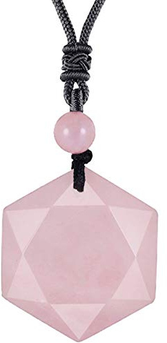 Nupuyai Rose Quartz Cryatal Star of David Hexagram Pendant Necklace for Men Women, Healing Stone Amulet Pendant with Adjustable Cord