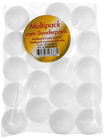 Lot de 19 boules de polystyrène blanches de 5 cm de diamètre - Pour loisirs créatifs et décoration