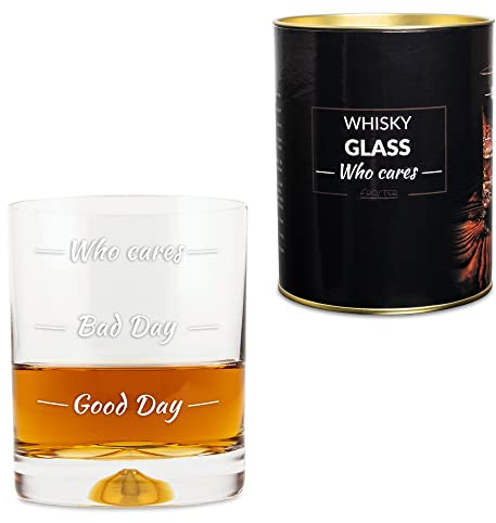 Froster Bicchiere da whisky Who cares con 3 livelli di umore, 300 ml, Regalo Originale per Uomo