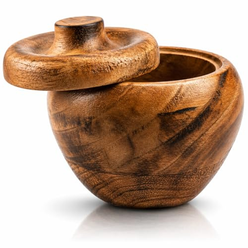 Dekorative rustikale Holz-Zuckerdose mit Deckel, breite Öffnung, Bonbonglas, Gewürzbehälter, Gewürzbehälter, Nüsse, Servierschale, Topf, Salz, Gewürze, Kräuter, lose Blätter, Aufbewahrungsbehälter