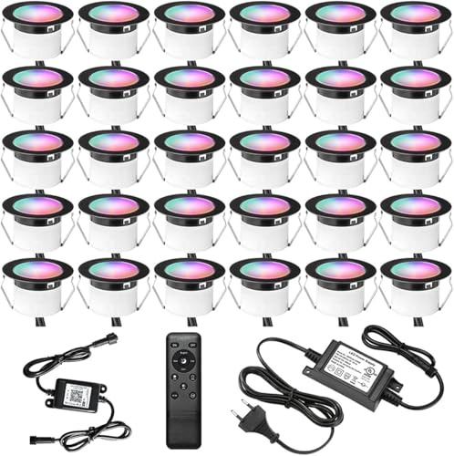 INDARUN WiFi Lampe au Sol Spot Encastrable RGBW étanche IP67 Ø45mm - éclairage pour terrasse, patio, chemin, mur, jardin, décoration, intérieur et extérieur (30 pièces)