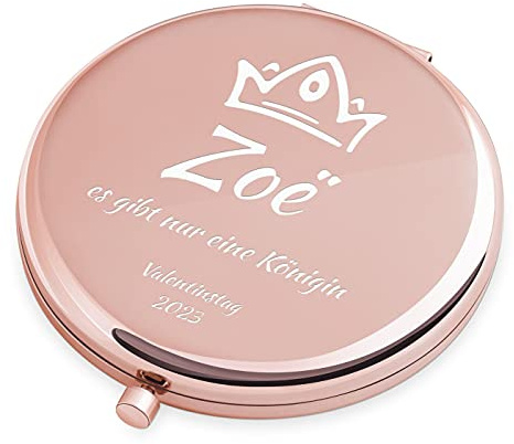 Maverton Klappspiegel mit Gravur - Rosegold - Schminkspiegel mit Vergrößerung - personalisierter Make up Kosmetikspiegel - Reisespiegel für Handtaschen - Geschenke für Frauen - Spiegel rund