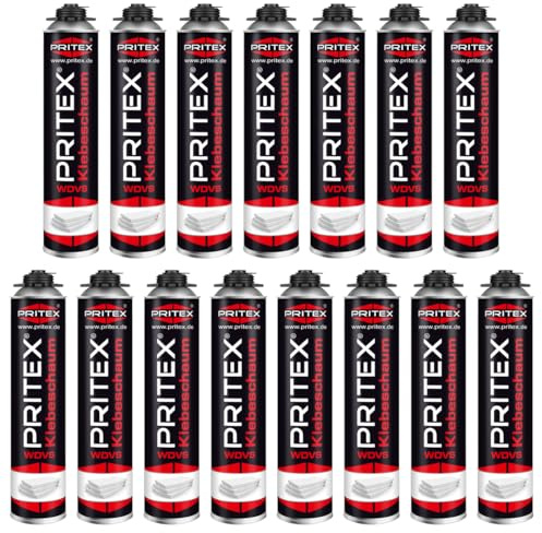 PRITEX – WDVS Klebeschaum 15 x 750 ml zum Isolieren, Fixieren & Befestigen – Dämmstoffkleber mit sehr guter Haftung, niedrigem Aushärtedruck & geringer Nachdehnung – Bauschaum für Montagepistole