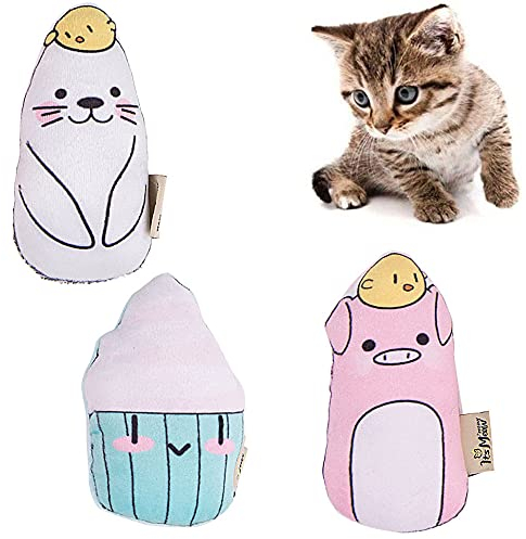 MDDZ 3 Stück Katzenminze Haustier Spielzeug, Interaktives Katzenminze Kissen, Katzenminze Plüschkissen, Kreatives Interaktiv Katzenspielzeug für Katzen zum Kratzen, Spielen, Kauen, Zähne Knirschen