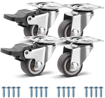 WISD Set de 4 Roulettes Pivotantes Élastomère Thermoplastique Pour Meubles dont 2 avec Frein, 25 mm Jusqu'à 40KG, Sans traces de roulement, Petites roulettes pivotantes pour l'intérieur et l'extérieur