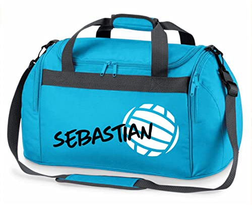 Sporttasche mit Namen Bedruckt für Kinder | Personalisierbar mit Motiv Volleyball | Reisetasche Duffle Bag für Mädchen und Jungen in Schwarz, Blau, Grün, Pink, Rot (Türkis)