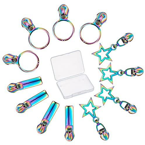 GORGECRAFT 1 Box 12 STÜCKE Regenbogen-Reißverschlüsse #5#3 Schieber Selbstverriegelnder Reißverschluss Bunter #3 Stern Rechteckig #5 Rund Metall Ersatz-Reparatur-Set Große Zähne Reißverschlusskopf
