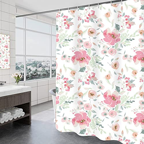 GONOVE Shower Curtain 200 x 200cm Mildew Resistant Waterproof Thicken Polyester Fabric Rose Flowers Bathroom Shower Curtain Liner Long Washable Bath Curtain with Hooks, Weighted Hem
