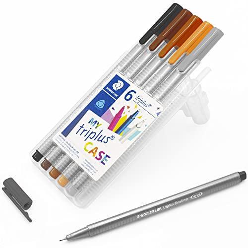 STAEDTLER 334 Triplus Fineliner Superfine Point-pennor - 0,3 mm - plånbok med 6 (Sepia grå)