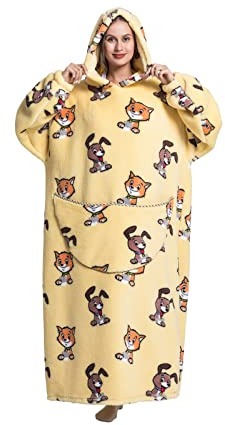 Verlängert Übergroße Hoodie Decke,Kuscheldecke mit Ärmeln und Taschen,Superweiche und Warme Flanell TV Decke mit Kapuze