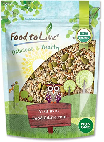 Food to Live Organic Super 5 Seeds Mix, 5 Pounds – A Non-GMO Blend of Flax Seeds, Sesame Seeds, Sunflower Kernels, Pumpkin Kernels, and Chia Seeds, Vegan, Kosher, Bulk. Great for Smoothies & Salads