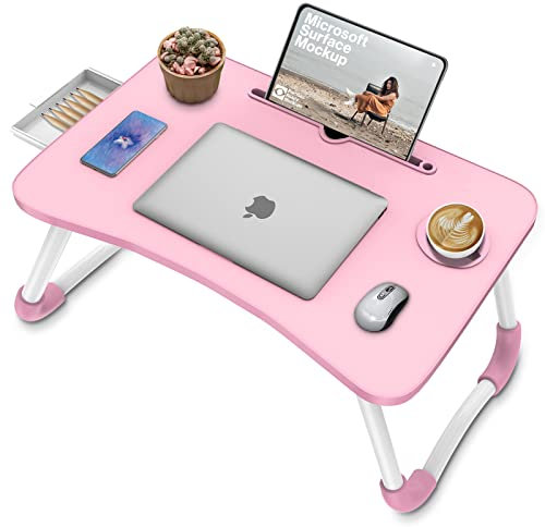 Zapuno Multifunktionaler Laptop-Betttisch mit Schublade und Getränkehalter, Knietablett zum Essen, Lesen und Arbeiten