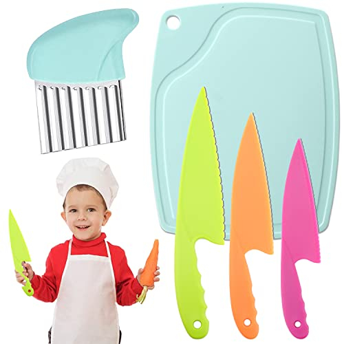 NTGRTY Juego de cuchillos infantiles de cocina de 5 piezas, para niños a partir de 2 años, de plástico