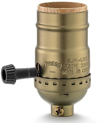 3 Way Lamp Socket Replacement, E26 Threaded Base, Turn Knob for Low-Medium-High Light Settings, Lamp Parts for Table and Floor Lamps Repair, Light Socket with Lamp Switch Kit (Antique Brass)