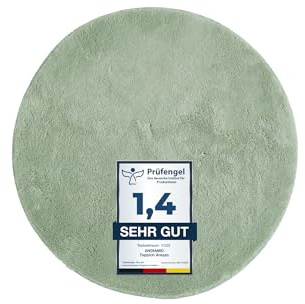 andiamo Teppich Arezzo für Wohnzimmer Esszimmer pflegeleichter eleganter gemütlicher Teppich einfarbig 67 cm rund salbeigrün