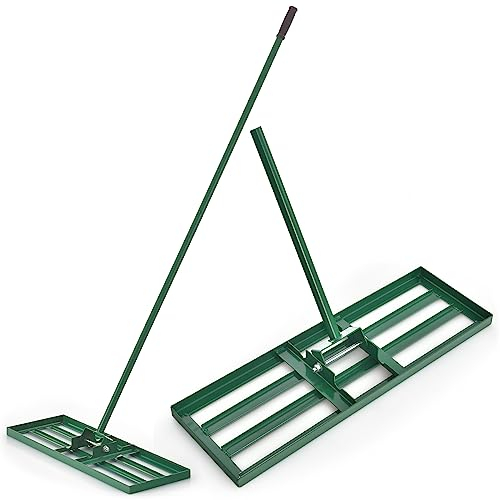 COSTWAY Rasen Nivellierrechen Metall, Rasenrechen mit ergonomischem Griff, Nivellierung von Sand Boden, Rechen Flächenebner Rasenwerkzeug, für Garten Hinterhof Golfplatz, Grün (75 cm x 25 cm)