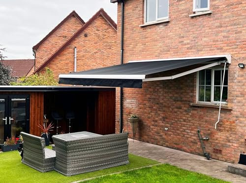 Electric Retractable Patio Awning-3m-6m Half Cassette, Motorised Canopy, Remote Control, Ideal for Garden Sun Shade - Anti-UV, Waterproof - Black, Grey, Stripe & More-UK Made