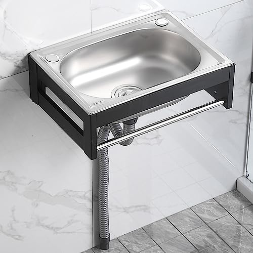 Küchenspüle aus kratzfestem Edelstahl, Edelstahlspüle, mit ständer Wandwaschbecken Ausgussbecken Waschbecken aus Stahl für Garten, Keller, Waschküche (38x33x21cm)
