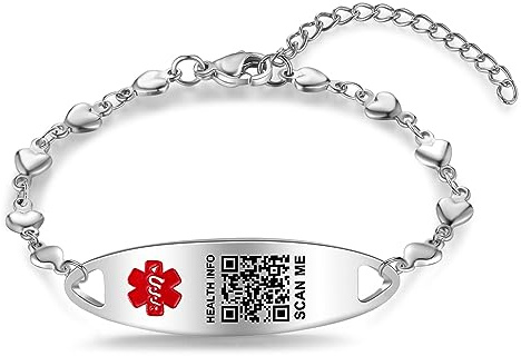 Theluckytag Medizinische Notfall-Halskette für Männer und Frauen, 48,3 cm, medizinische ID-Halskette, graviert, QR-Code, individuelle Online-Notfall-Info, mehr Platz | Wasserdichtes Nylon-Armband für Handgelenke bis zu 17,8 cm – mehr Platz zum Speichern und Aktualisieren von