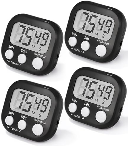4 Stück Magnetische Küchentimer Schwarz, Digitaler Magnetisch Stoppuhr Timer Countdown Mit LCD Lauter Alarm für Kochen Badezimmer Lehrer Fitnessstudio Sport Klassenzimmer