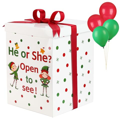 BLOOMWIN Scatola Gender Reveal Party - Gender Reveal Giochi Scatola Palloncini Gender Reveal Boy or Girl Decorazioni Gender Reveal Natale - Scatola Natalizia Confezione Regalo Baby Shower Giochi