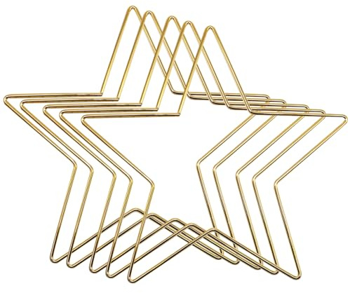 Pentagramm Traumfänger aus Metall,Metallrahmen Stern Metallring zum Basteln 20cm, Metall-traumfänger-set, Pentagrammförmige Blumenkranz Handwerk Reifen für Thanksgiving Weihnachten Neujahr (5 Stück)