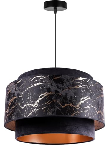 Light-Home Werona Duo Lampenschirm Hängelampe - Deckenlampe für Wohnzimmer Schlafzimmer und Esszimmer- Pendelleuchte aus Metall mit Lampenschirm Velours - E27 - Schwarz und Gold