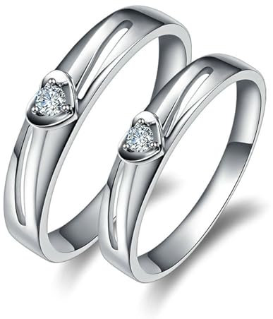 Freundschaftsring Frauen, Partnerring Silber 18 Karat Weißgold Au750 Herz 2 Lab Diamant 0.07Ct Ij Rundschliff Vvs Mit