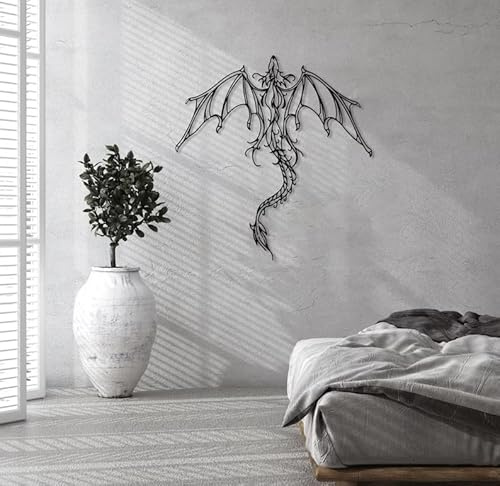 NORTH KAISER Drachen Wandkunst Metall | Legendäre Fantastische Wanddekoration | Mythologischer Wandbehang | Männerhöhle Dekoration | Mythische Wyvern Skulptur für Schlafzimmer (74 x 71 cm)