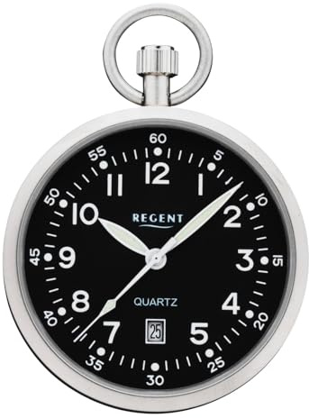 REGENT mäns fickur av rostfritt stål 43 mm diameter med en Miyota kvartsurverk platt mineralglas i olika varianter, P-777 – svart/datum, Modern