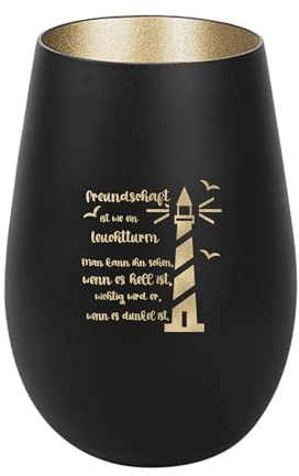 Der-Porzellan-Laden Windlicht Freundschaft ist wie EIN Leuchtturm | Schwarz Gold, Teelichthalter aus Glas mit Spruch, Tischdeko modern