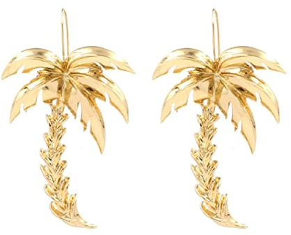 Boucles d'Oreilles Palmier Tropicales Pendantes en Cocotier Hypoallergénique Dorées Style Plage