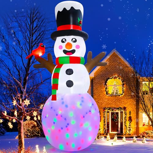 AerWo 360cm Aufblasbare Weihnachtsdeko, Schneemann deko außen weihnachtsdeko draußen mit Vogel und Rotierenden LEDs, Große Weihnachtsdeko Aufblasbar im Freien für Home Yard Garten Rasen
