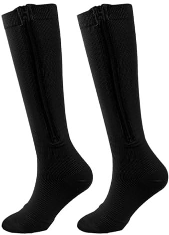 2 paia di calzini a compressione con cerniera, per donne e uomini, con punta chiusa, supporto graduato, calze a compressione per sport, corsa, viaggi, infermiere, Nero , S-M