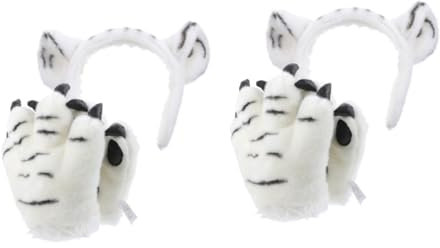 Holibanna 2sätze Tierische Fäustlinge Mit Tigerkopfband Flauschige Krallen-handschuhe Plüsch Für Winter-cosplay Und Partys Für Erwachsene Weihnachtsgeschenke Und Kostüme