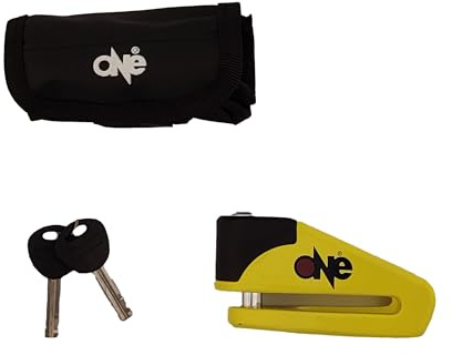 one by Camamoto Bloccadisco per Moto, Bici Elettrica Bloccaggio Perno Ø10 mm, Antifurto Moto, Lucchetto Colore Giallo Alta Visibilità, Compatto, Leggero e Facile da Trasportare