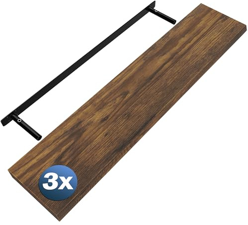 Casaria® 3X Wandregal Holz Dunkle Eiche Hängeregal mit Halterung 15kg Tragkraft Küche Wohnzimmer Flur Regal Schweberegal Bücherregal Holzregal 110cm