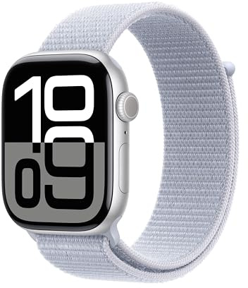 Apple Watch Series 10 (GPS, 46 mm) Caja de Aluminio Plata y Correa Loop Deportiva Azul Nube,Talla única (Reacondicionado)