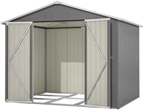 Jaxilyn capanno da giardino 192 x 240 x 191 cm, tetto spiovente, attrezzi in metallo, armadietto, grigio