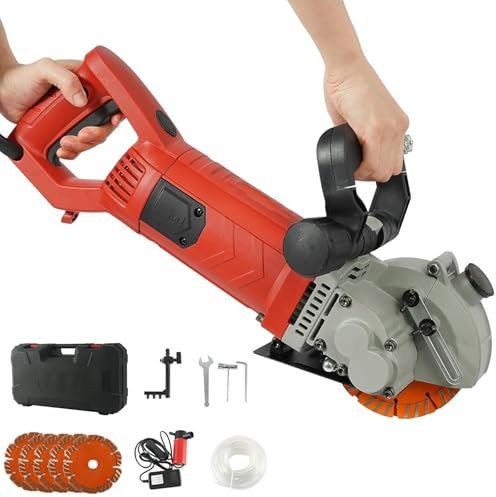 Electric Wall Chaser, 6500r/min Groove Cutting Machine, 4800W High power, Wall Cutting Machine with Water Pump and Dust Collector Interface, Double Handle 180° Adjustable