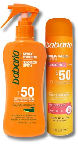 Babaria - Bruma Facial Protector Solar 50 75ml + Spray Protector Solar SPF50 Con Aloe, 200 ml