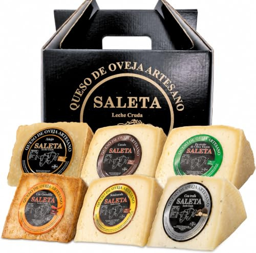 Cesta Quesos Gourmet Regalo | 6 Cuñas Queso Semicurado, Curado, con Guindilla, Trufa, Añejo y en Aceite de Oliva Virgen Extra | Queso de Oveja Pack Tentaciones 1,5Kg