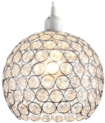 Crystal Globe Ceiling Light Shade 20cm – Chrome Acrylic Jewel Pendant Lampshade, Easy Fit for E27/B22 Bulb – Modern Ceiling Light for Bedroom, Living Room, Hallway – LA50