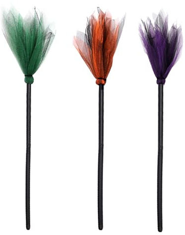 JUFYVO 3pcs Halloween Witch Brooms Witch Wizard Broomstick Halloween Costume Masquerade Cosplay Costume Props for Kids Adult (3 Color)